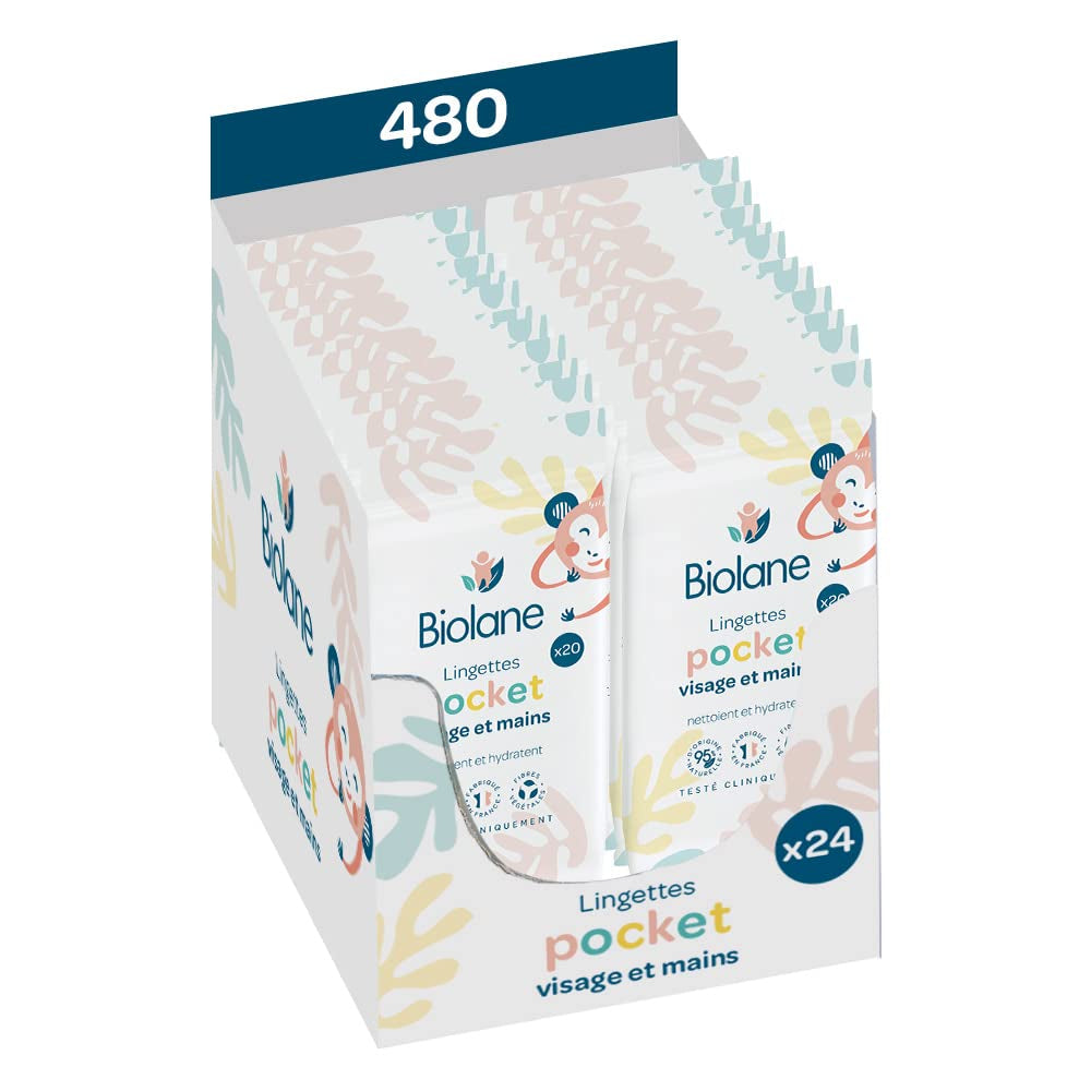 BIOLANE – Baby-Feuchttücher für Gesicht und Hände – 6er-Pack – 384 Tücher (6 x 64 cm) – reinigt und schützt – Toilettenartikel – hypoallergen – für empfindliche Haut – 97 % natürliche Inhaltsstoffe – hergestellt