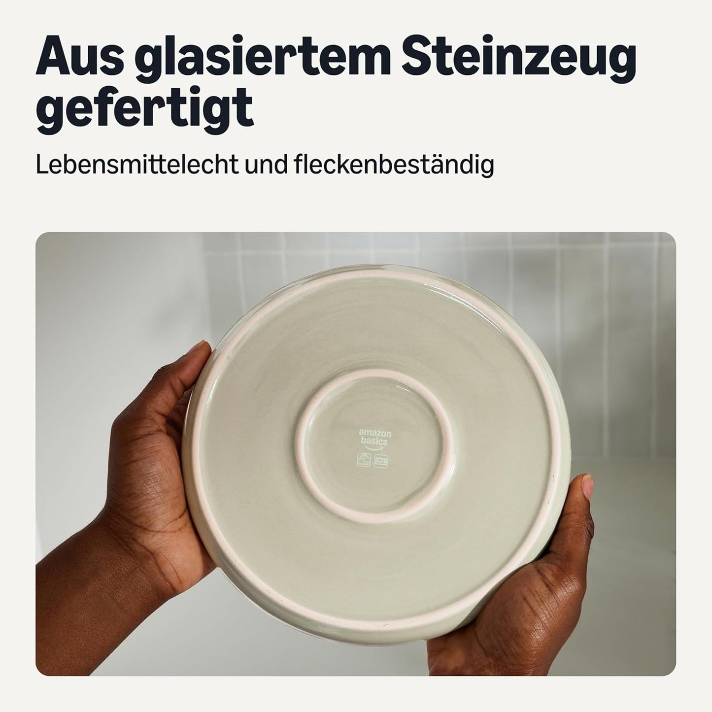 Amazon Basics – Geschirrset aus glasiertem Steinzeug, 18-teilig, 6 komplette Sets, spülmaschinenfest, Elfenbeinfarben