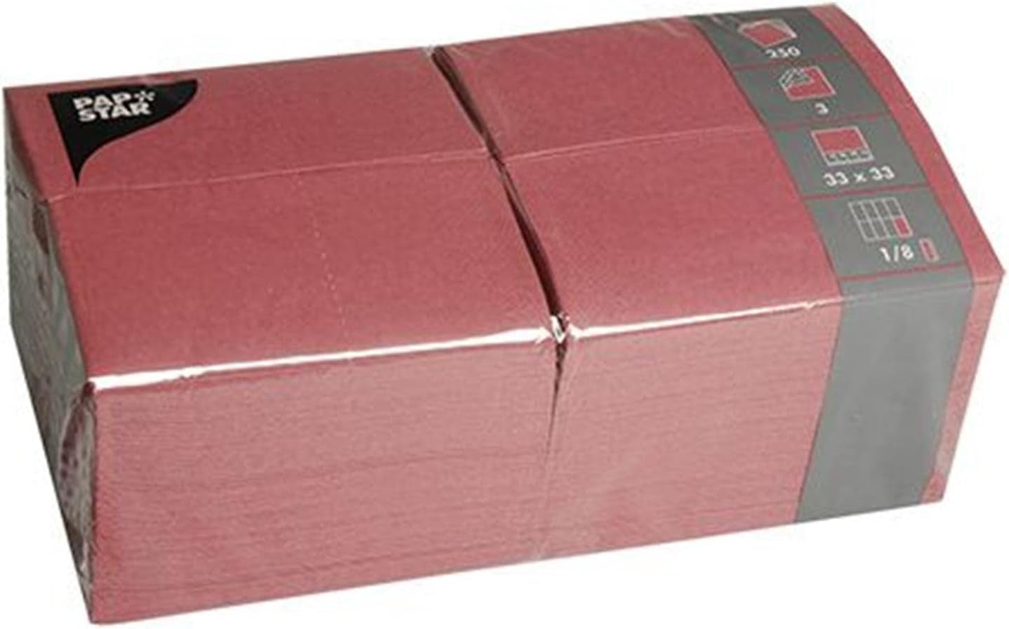 Papstar 84577 250 Taschentücher, 3-lagig 1/8-Faltung 33 cm x 33 cm, Bordeaux