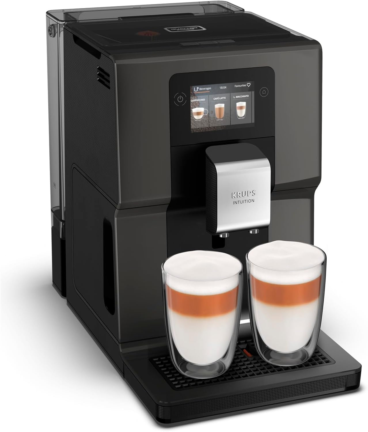 Krups Intuition Preference Espressovollautomat mit Smartphone-ähnlicher Bedienung, 3,5" Farb-Touchscreen, Smart Slide-Technologie, intuitives Beleuchtungssystem, 11 Getränke, Milchbehälter, EA873810