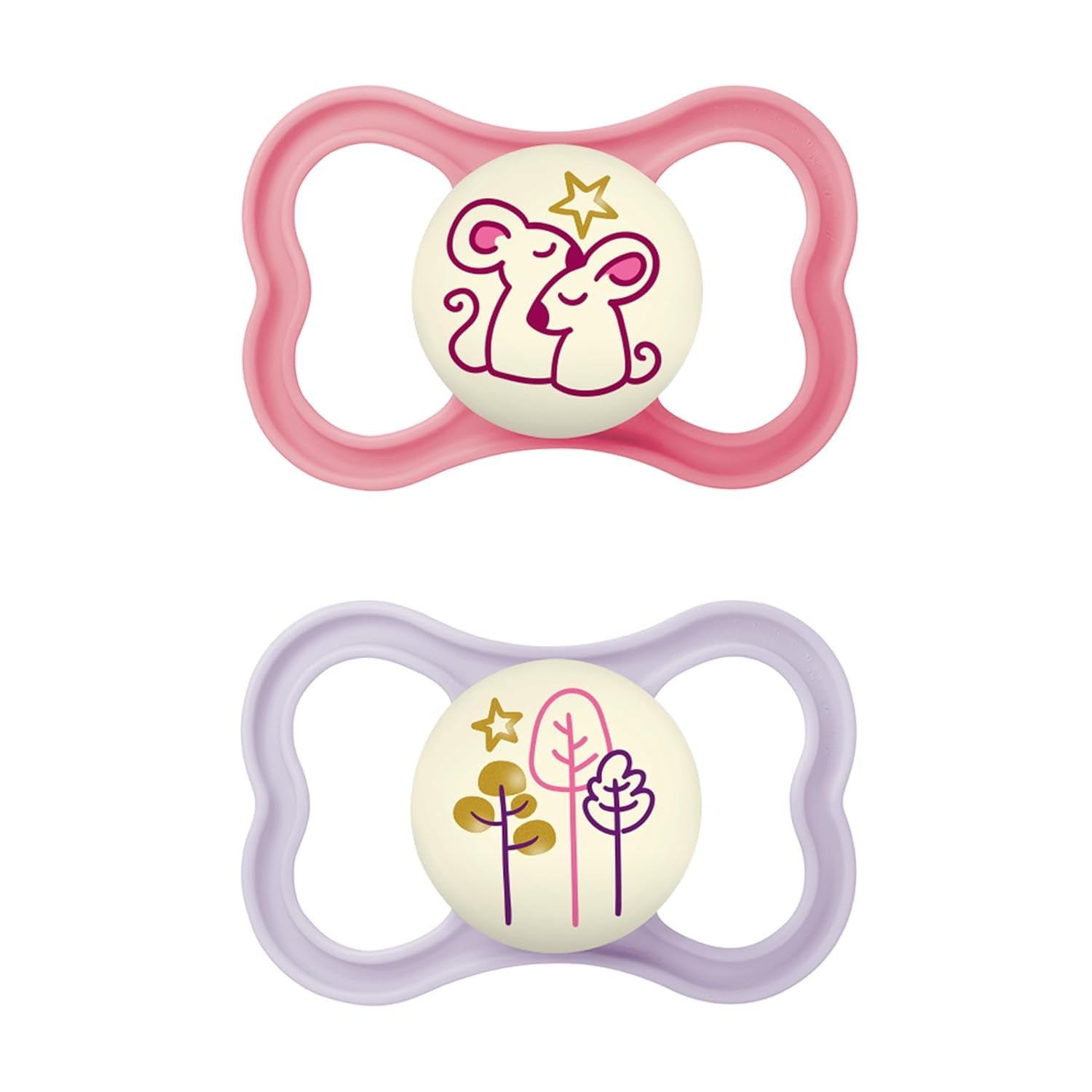 MAM Air Silikon-Schnuller, 2er-Pack, extra leichtes und luftiges Design, zahnfreundlicher Baby-Schnuller aus MAM SkinSoft-Spezialsilikon, mit Schnullerbox, 6-16 Monate, Bär/Nashorn