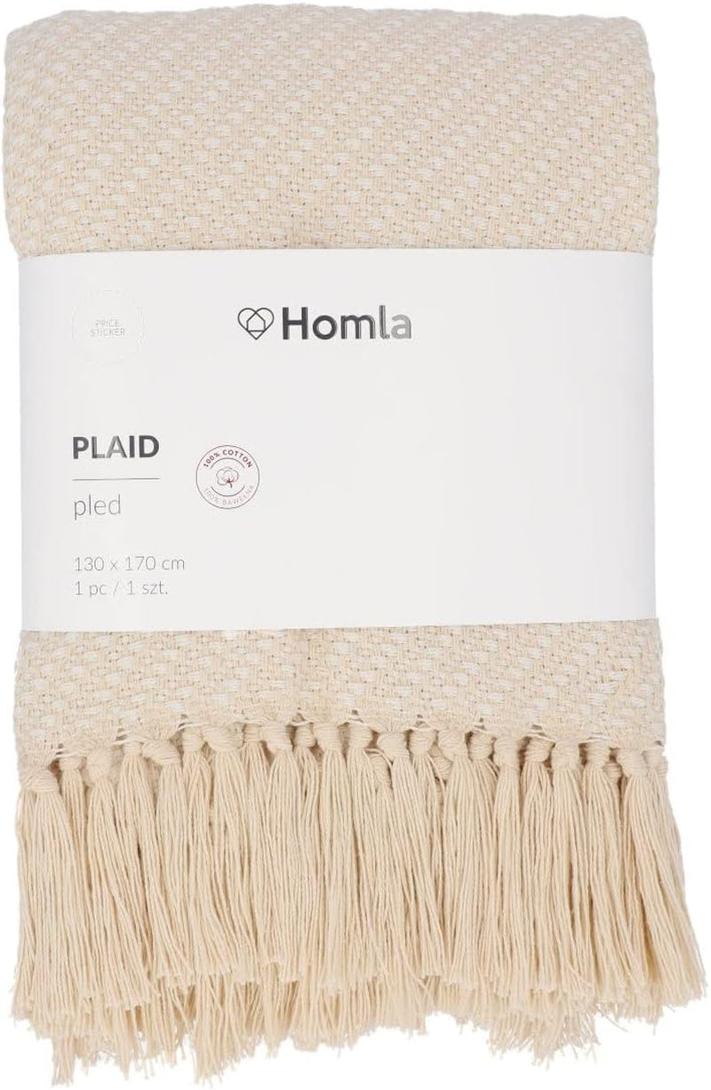 HOMLA Morris Plaid Cotton Fransendecke – weiche und bequeme Decke Baumwolldecke – feiner Stoff 130 x 170 cm Ecru Betten und Decken Besuchen Sie den HOMLA-Store