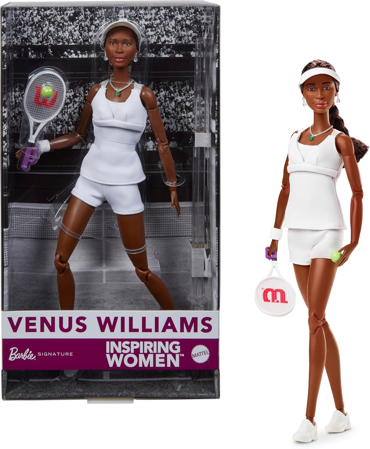 Barbie Inspiring Women Series Venus Williams Modepuppe mit signierter Uniform und Tennisschläger inklusive Präsentationsbox HRM49