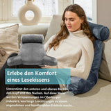 Ella Lesekissen für Bett und Sofa mit abnehmbarer Nackenrolle – Rückenkissen fürs Bett – Lesekissen aus Memory-Schaum mit Armlehnen, ideal zum Lesen, Fernsehen, Entspannen oder als Rückenstütze – Grau