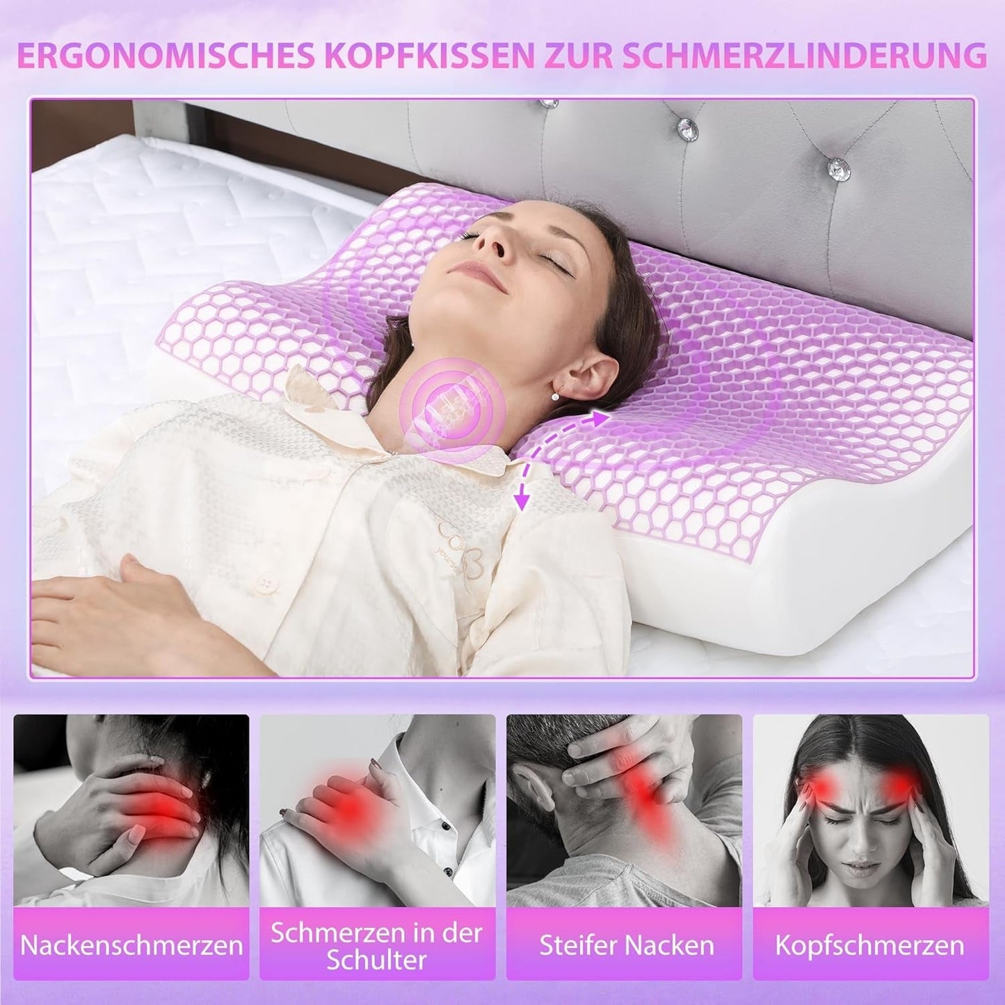 HOMCOM Memory Foam-Kissen, Nackenstützkissen mit abnehmbarem Bezug, 2 Höhen, ergonomisches 2S reaktionsfähiges Nackenkissen für verschiedene Schlafpositionen, 60 x 40 cm, Cremeweiß