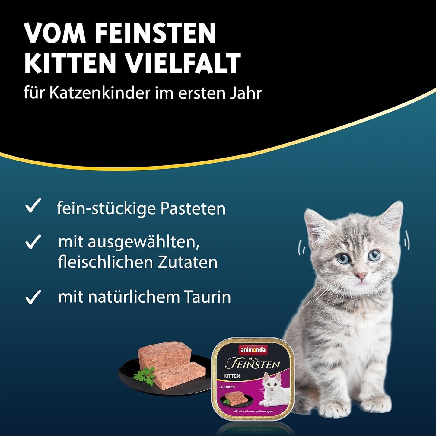 animonda Vom Feinsten Kitten Sorte für Kätzchen (32 x 100 g), getreide- und zuckerfreies Nassfutter für junge Katzen mit 100 % frischen und fleischigen Zutaten.