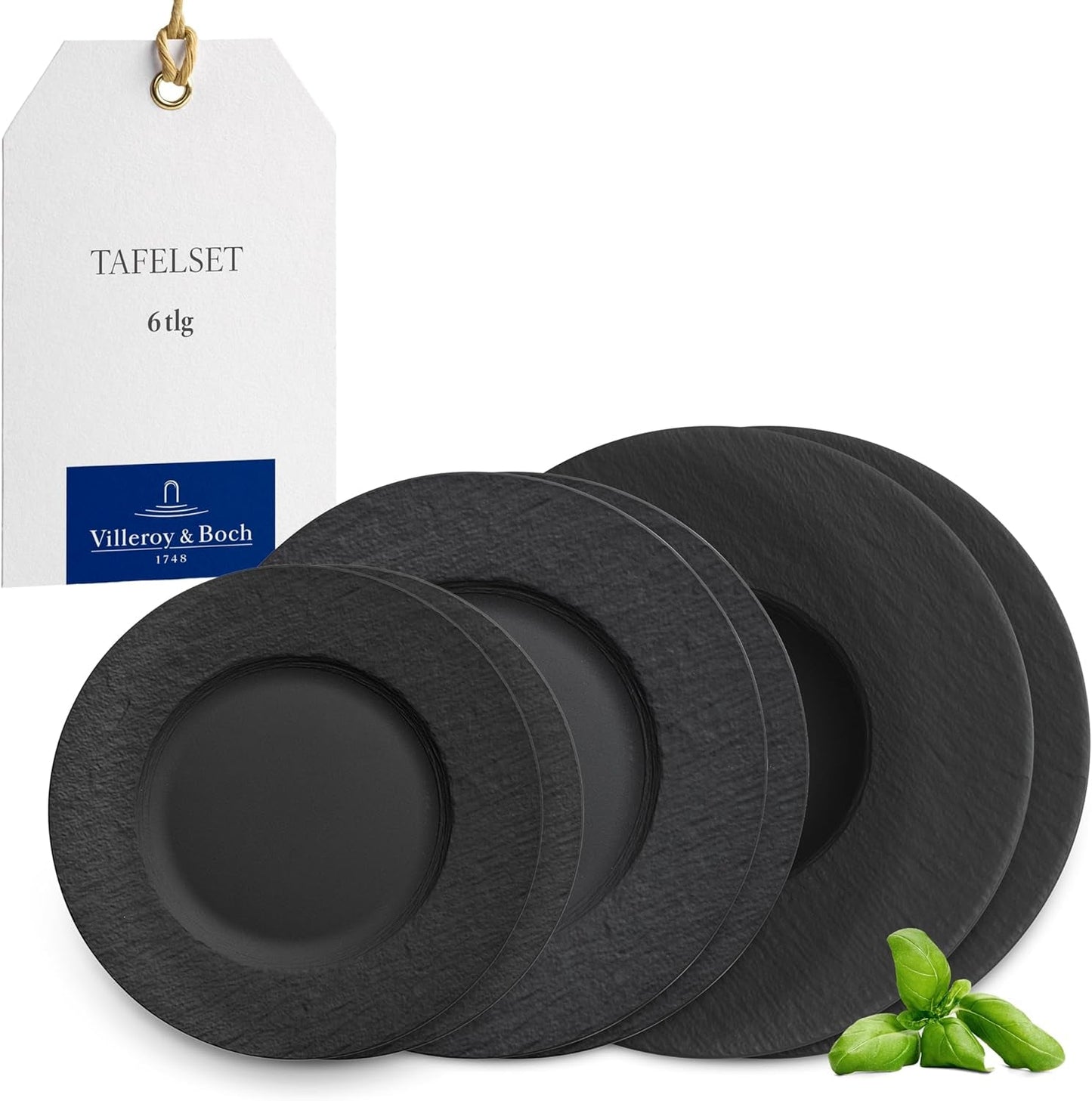 Villeroy & Boch - Manufacture Rock Tafelservice, 6-teilig, Tafelservice für 2 Personen, Premium-Porzellan, Schwarz
