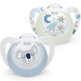 NUK Star Night & Day Baby-Schnuller 0–6 Monate, leuchtet im Dunkeln, BPA-freies Silikon, rosa Katze, 2er-Pack