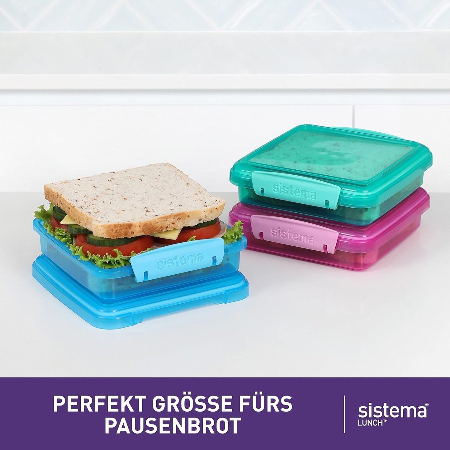 Lunchbox-Sandwichbox-System | 450 ml | stapelbare und luftdichte Lunchbox mit Deckel | für Kinder und Erwachsene | ohne BPA | gemischte Farben | 3 Stück Naty Shop Lebensmittel-Aufbewahrungsboxen