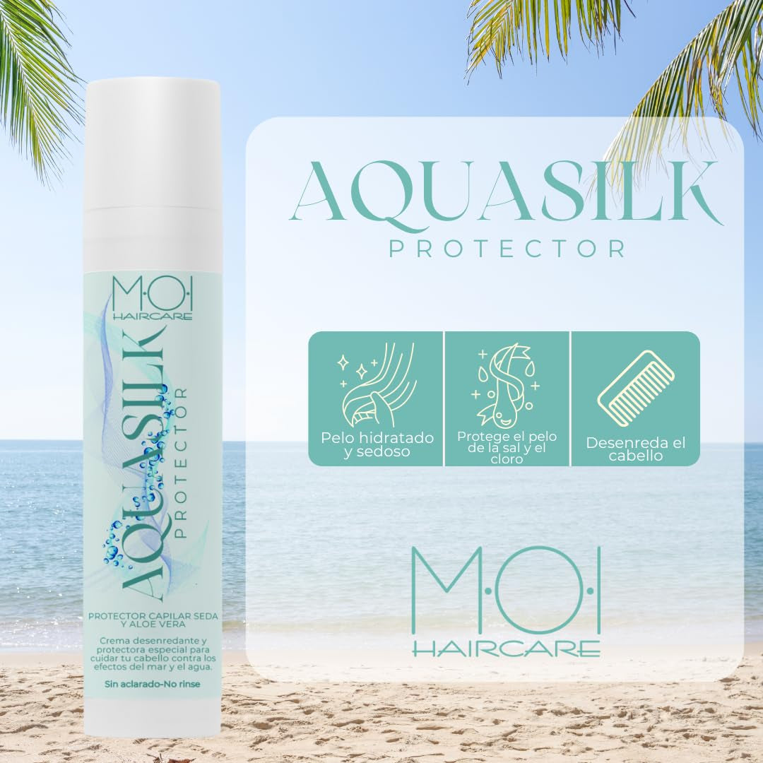 AQUA SILK Haarcreme für den Sommer, schützt das Haar vor Meer und Chlor, Seide und Aloe Vera, M-O-I Haarpflege | 100 ml Naty Shop Haarmaske