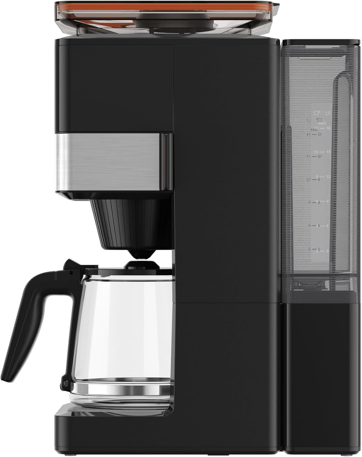 KRUPS Grind Aroma XL Espressokocher, abnehmbares konisches Mahlwerk, digitales Bedienfeld, XL-Kapazität (1,5 l), Warmhaltefunktion, Glaskaraffe, Schwarz/Edelstahl, KM842810
