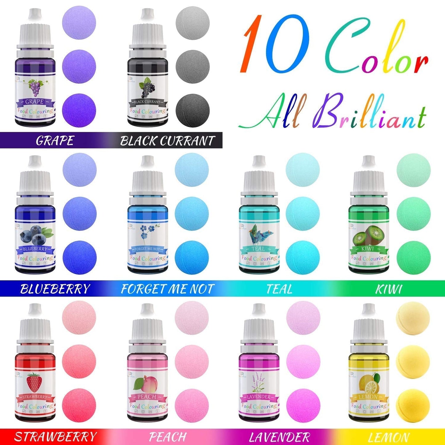 DecorRom, Set mit 10 flüssigen Lebensmittelfarben, 10 x 10 ml Naty Shop