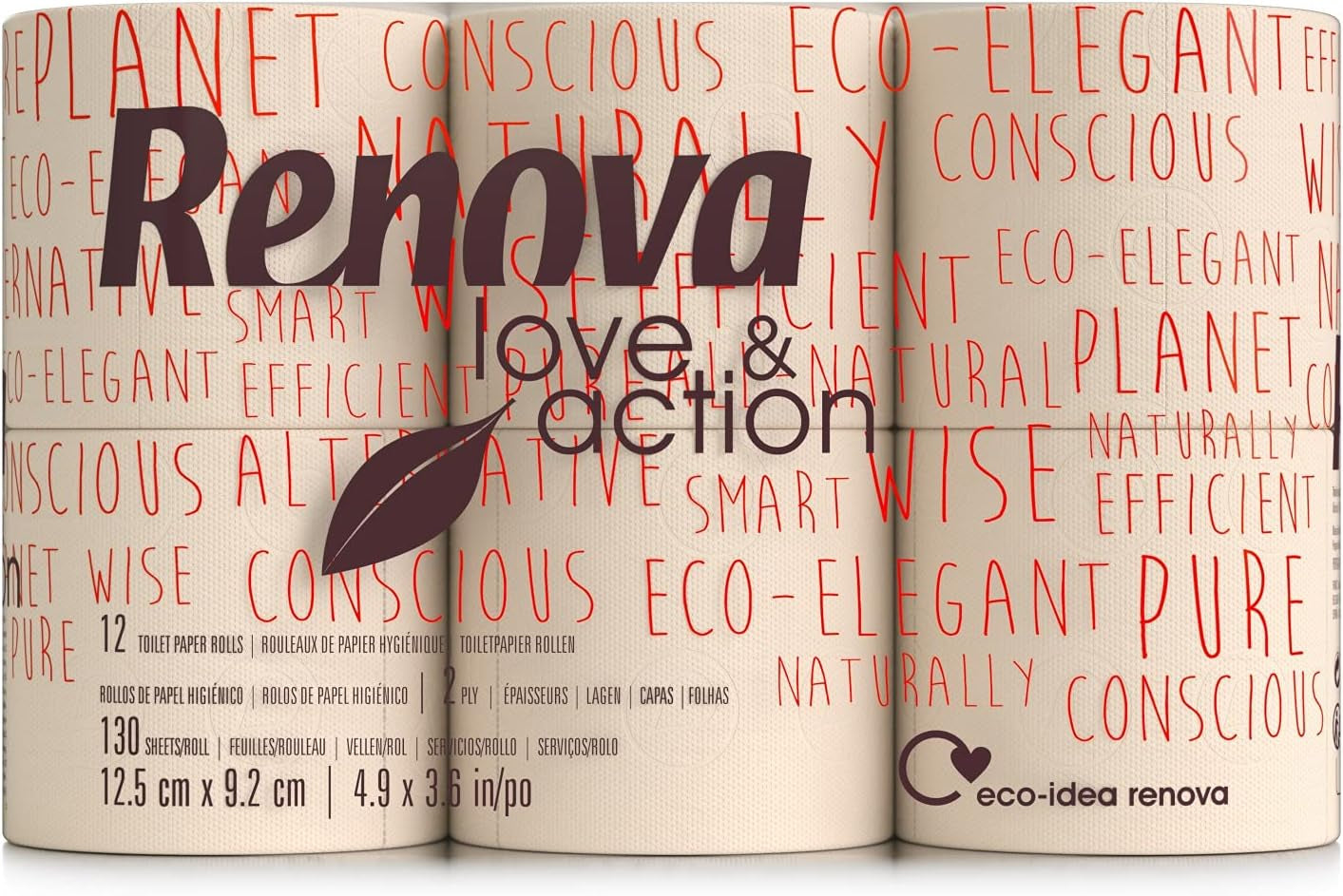 Toilettenpapier Renova Love & Action, Beiger Paket 9 x 12 Rollos-: 108