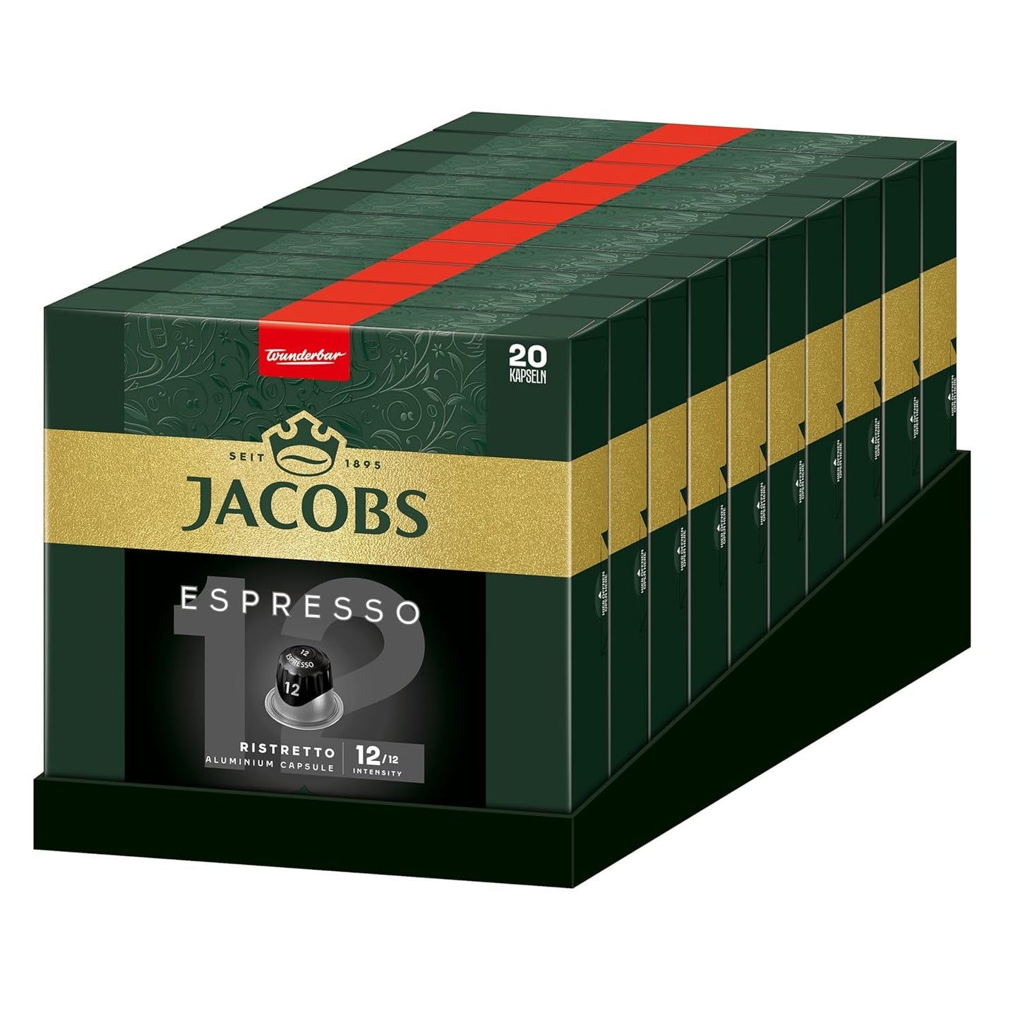 Jacobs Kaffeekapseln Espresso Ristretto, Intensität 12/12, 10 x 20 Getränke, Nespresso* kompatible Kaffeekapseln, 200 Kapseln