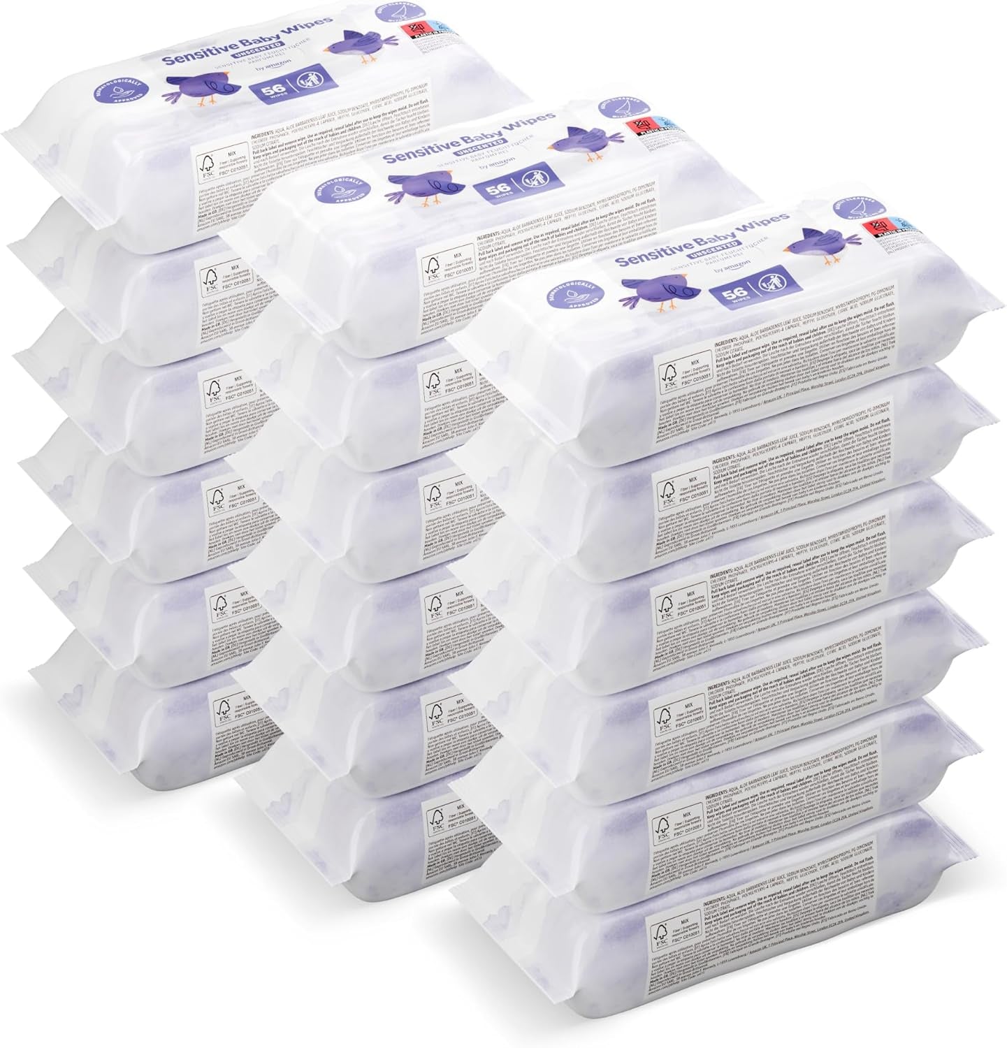 von Amazon Sensitive Baby Tücher, Unparfümiert, 1008 Feuchttücher, 18er-Packung á 56 Stück (Zuvor eine Marke von Mama Bear, gleiches Produkt)