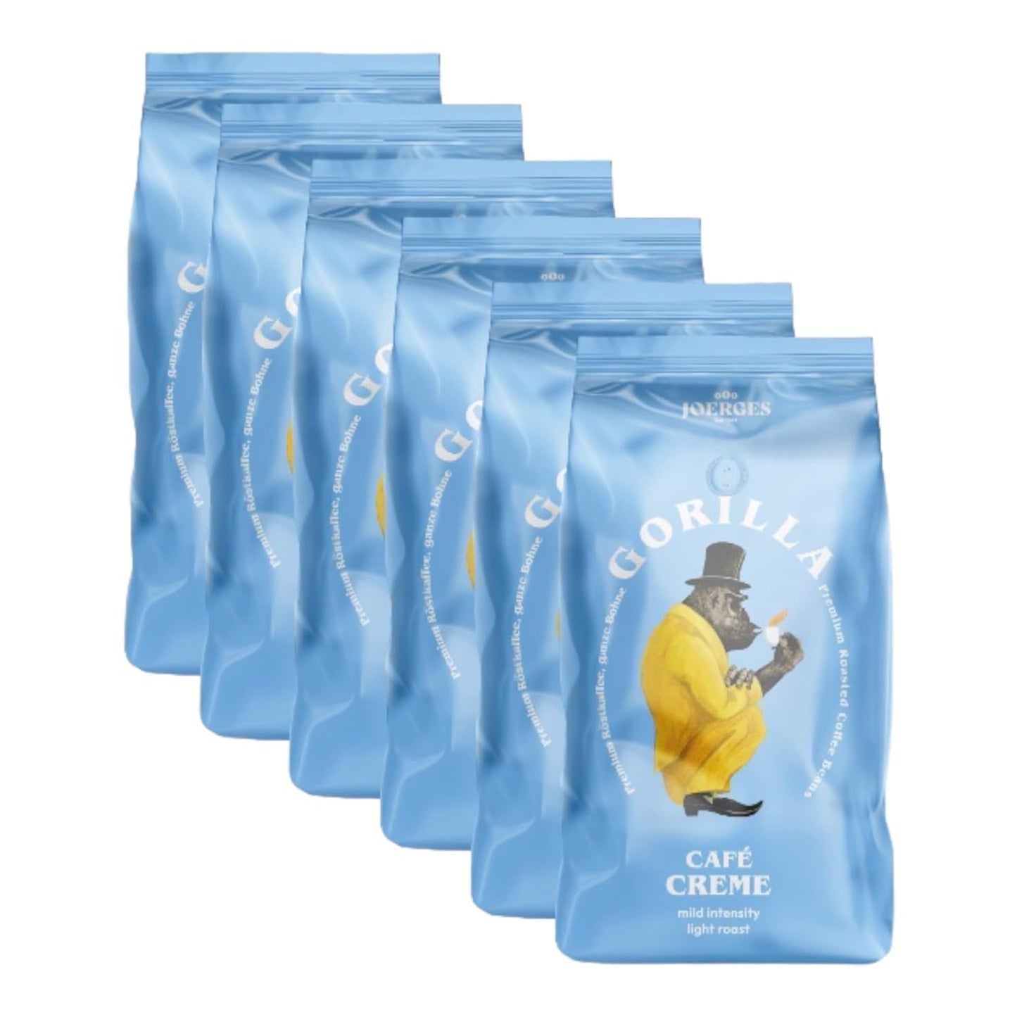 Gorilla Café Creme 6x 1000g | 100 % traditionelle Arabica-Bohnen | Ideales vollautomatisches Crema mit harmonischem Aroma | Geriger Koffeingehalt helle Röstung | Vorratspackung