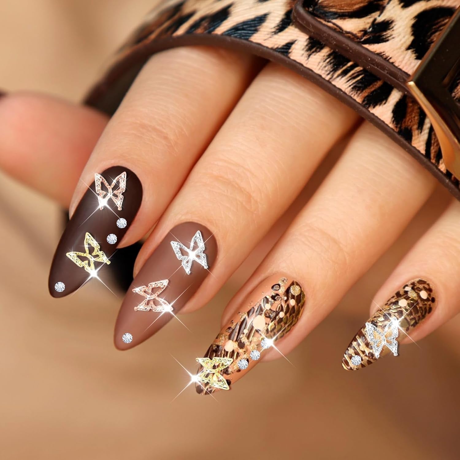 80 Stück 3D-Schmetterlings-Nagelanhänger, Legierung, Schmetterling, Gold, Silber, Glitzer, Nagelkunst-Dekorationen, Nagelschmuck, Zubehör, DIY, Maniküre für Frauen