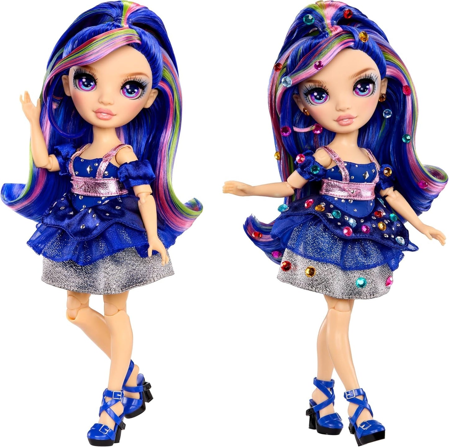 Rainbow High Be Dazzling – Genevieve Bleue – 28 cm große blaue Modepuppe mit Verzierungswerkzeug, funkelnden Edelsteinen und Styling-Zubehör