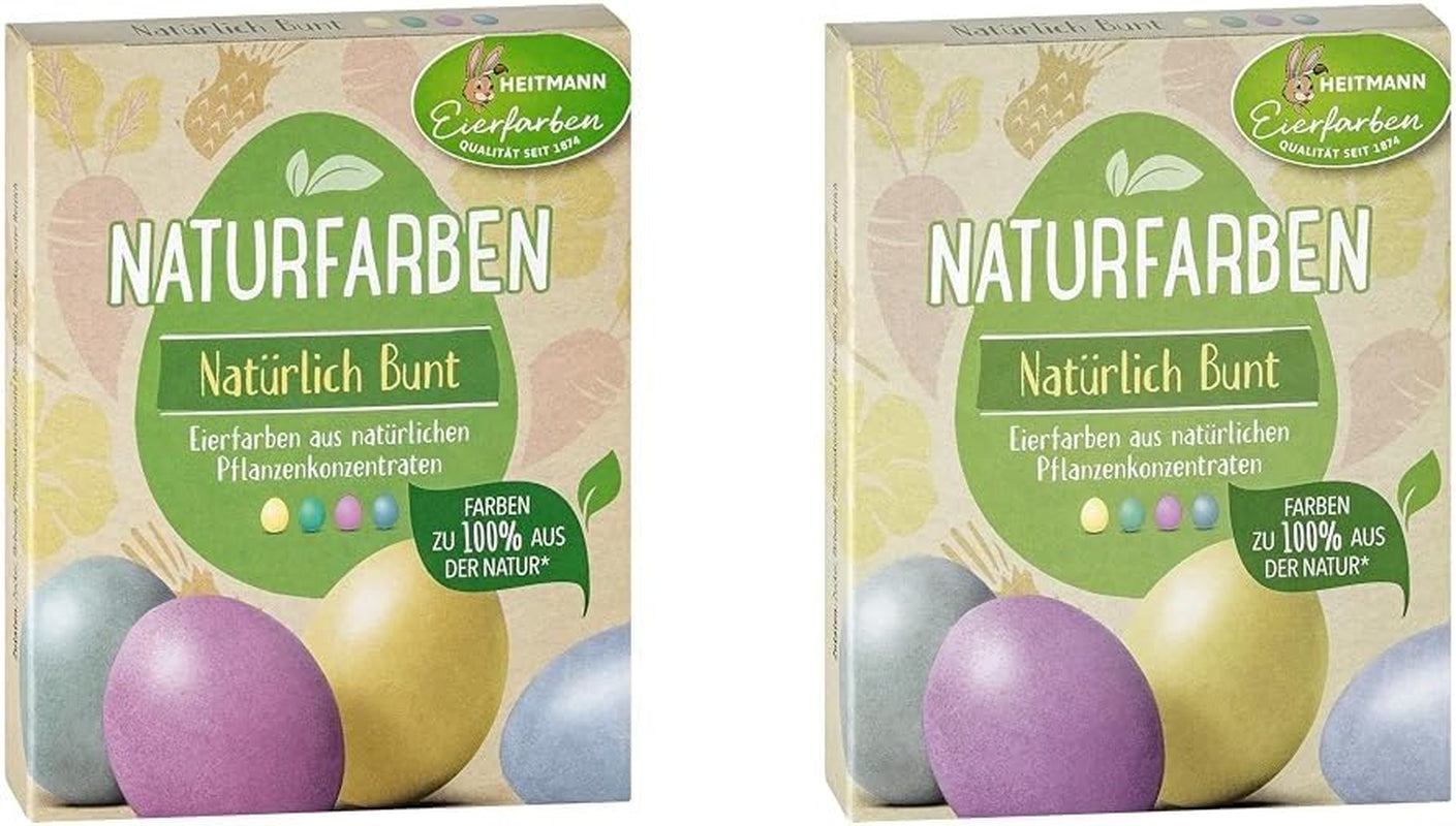 Heitmann Eierfärbe-Naturfarbset, 3 Eierfärbepulver (Gelb, Lila, Graublau), Graspapier-Aufkleberbogen