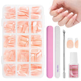240-teiliges Set mit künstlichen Nagelspitzen, French Press On False Nails, Press On French Nails, 12 Größen, Fake Nails mit Kleber für Damen und Herren (Nude White Medium Almond)