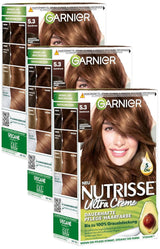 Garnier Nutrisse Permanente Pflege-Haarfarbe mit pflegenden Fruchtölen, 8 Wochen Halt, Farbe Ultra Crème Tint 053 Velvet Brown (3er-Pack), Naty Shop Haarfarbe Standardtitel