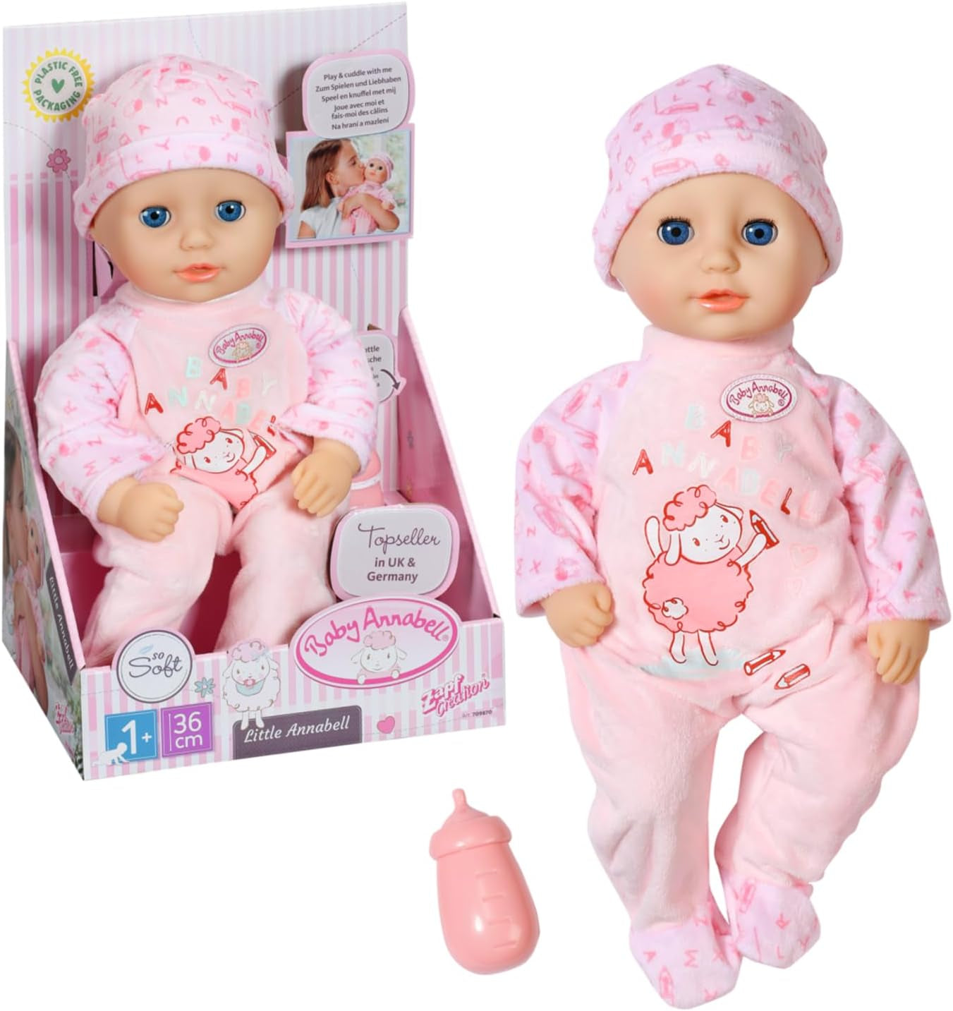 Annabell Little Annabell Kuschelpuppe 36cm, mit Stoffkörper und Schlafaugen, 36cm, 709870 Zapf Creation