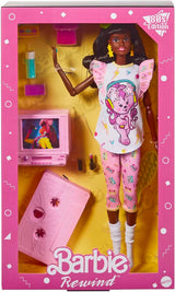 Barbie Rewind – nostalgische Sammlerfigur im 80er-Jahre-Stil mit wunderschönem Haar und Outfit, inklusive Fernseher, Popcorn und Telefon, für Fans und Sammler, HJX19