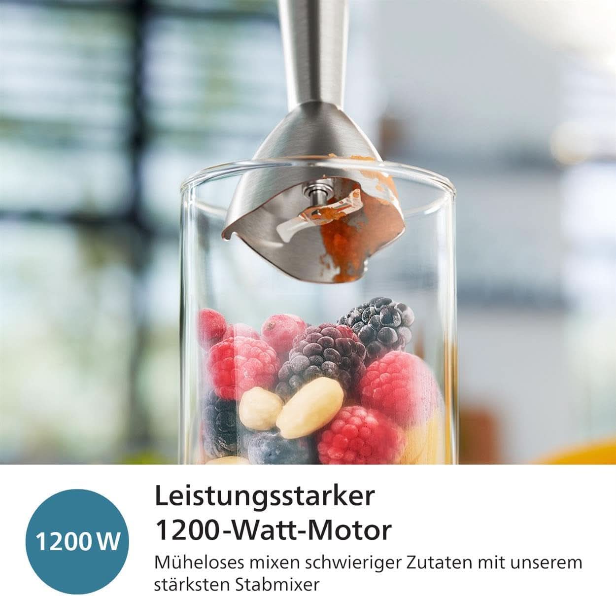 Philips 5000-Serie Stabmixer - 1200W Leistung. Promix-Technologie. LED-Geschwindigkeitsanzeiger. Stufenlose Geschwindigkeitseinstellung. Kompaktes Design. Leicht Zu Reinigen. Schwarz (HR2681/00) Küche Naty Shop