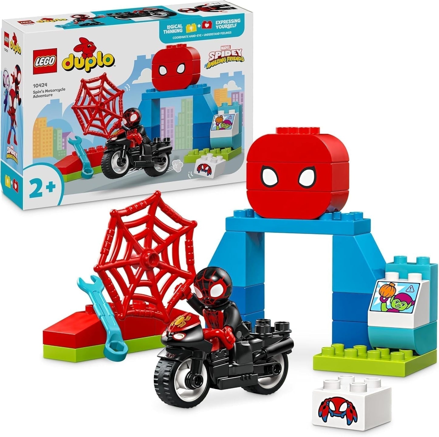 LEGO DUPLO Marvel Spins Motorcycle Adventure, Fantasy-Spielset zur TV-Serie Spidey und seine Superfreunde, lehrreiches Bau- und Umbauspielzeug für Kinder ab 2 Jahren 10424 Bausätze Besuche den LEGO-Store Standardtitel
