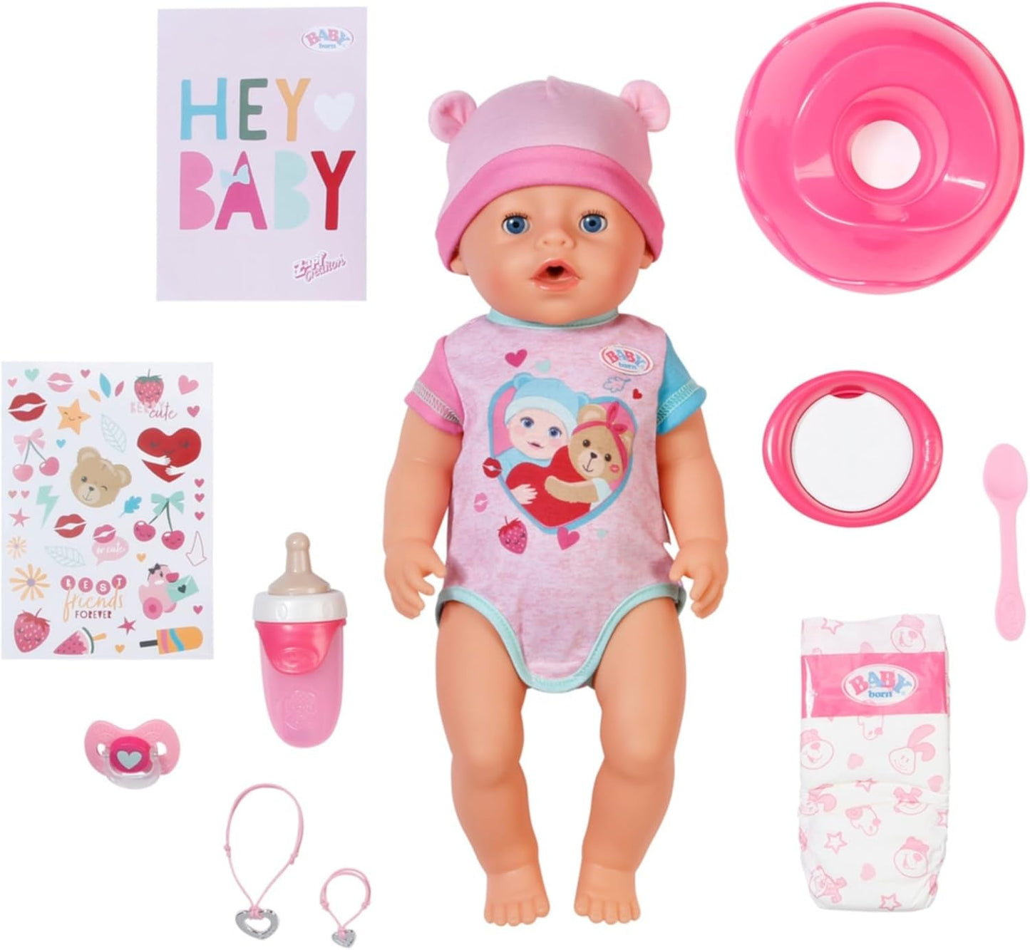 BABY Born Emma – Babypuppe 43 cm – 10 Funktionen inklusive Zubehör und Matratze – Funktioniert komplett ohne Batterien – Geeignet für Kinder ab 3 Jahren