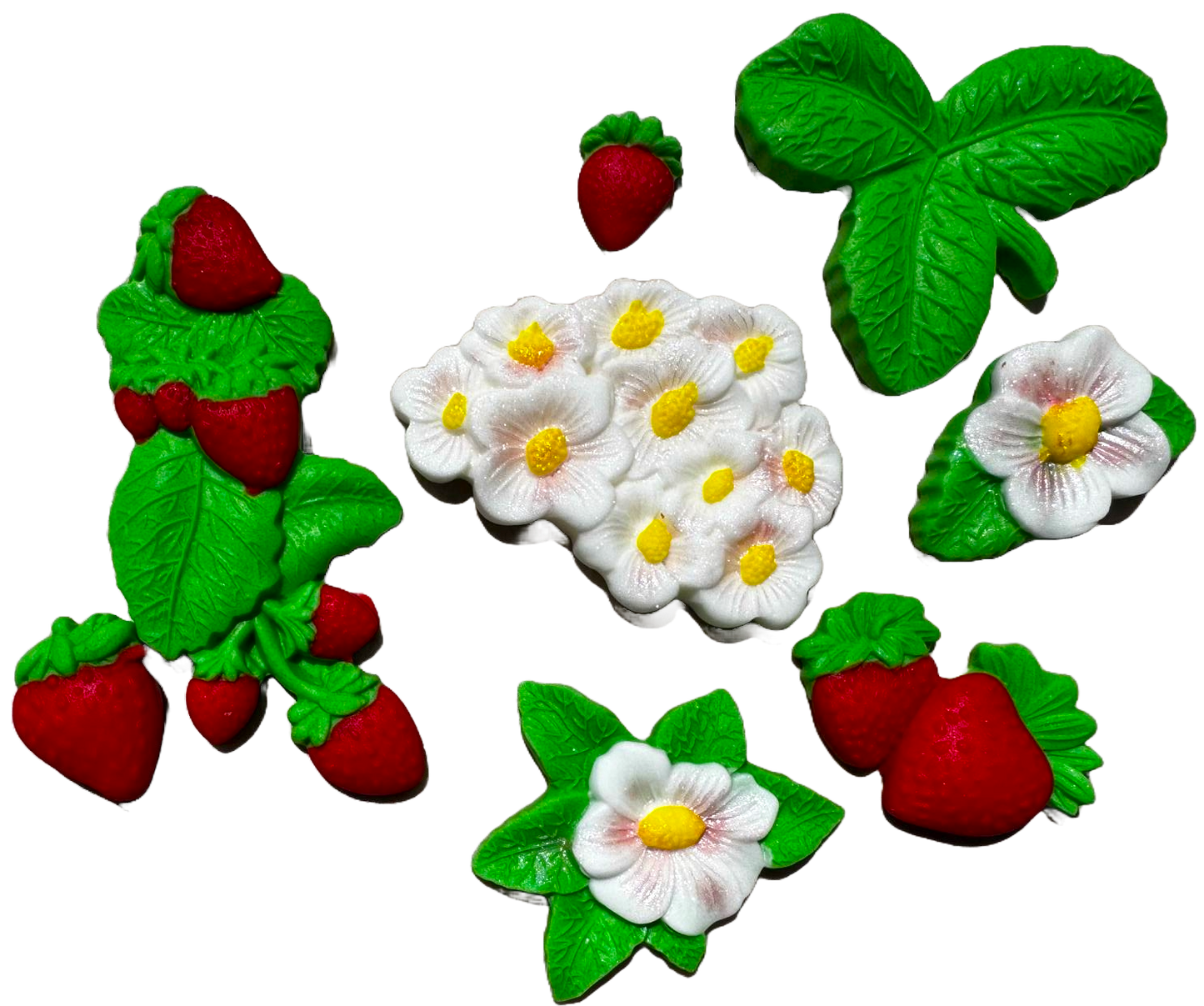 Set mit 9 essbaren Dekorationen aus Zuckerpaste, Erdbeer-Dekorationen aus Zuckerpaste Nati Shop