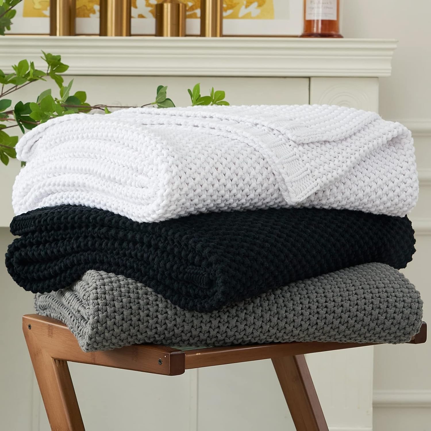 Grobstrick-Überwurfdecke, leicht, Beige, 100 % Bio-Baumwolle, Decke für Sofa, Sofa, Bett, Kind, Kinderzimmer, rustikal, Shabby-Chic, modernes Bauernhaus, 152,4 x 203,2 cm, inklusive Wäschesack. Betten und Decken, Longhui-Bettwäsche, schwarz, 152,4 x 203,2 cm, Übergröße