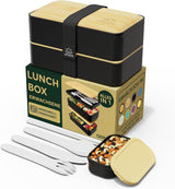 Umami Lunchbox für Erwachsene, stapelbare Bento-Box mit 4 Besteck und Fächern, Lunchbox für Erwachsene, To-go-Salatbehälter, Picknick-/Büro-Lunchbox, Anthrazitgrau, 1500 ml. Naty Shop Lebensmittelaufbewahrungsboxen Schwarz Beige L – 1200 ml