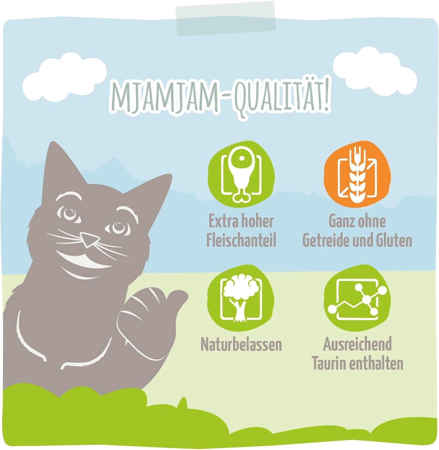 MjAMjAM – Premium-Nassfutter für Katzen – Quetschbeutel – DUO mit raffiniertem Kalbfleisch und Hering, 12er-Packung (12 x 125 g), getreidefrei