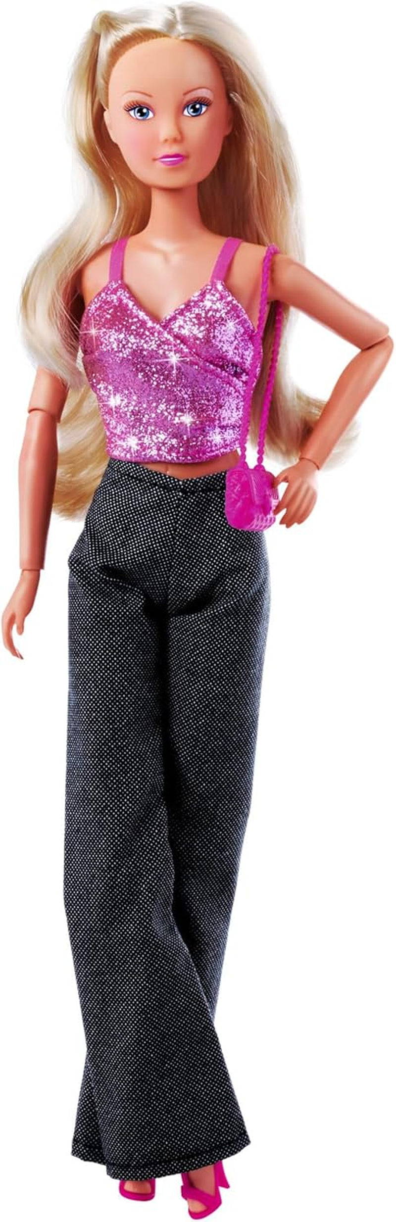 Simba Steffi Love Jeans und Glitzer, passend auf 2 Arten, EIN Artikel enthalten, Glitzer-Oberteil mit Jeans und Modeaccessoires für 29-cm-Puppen, Puppe nicht im Lieferumfang enthalten, ab 3 Jahren