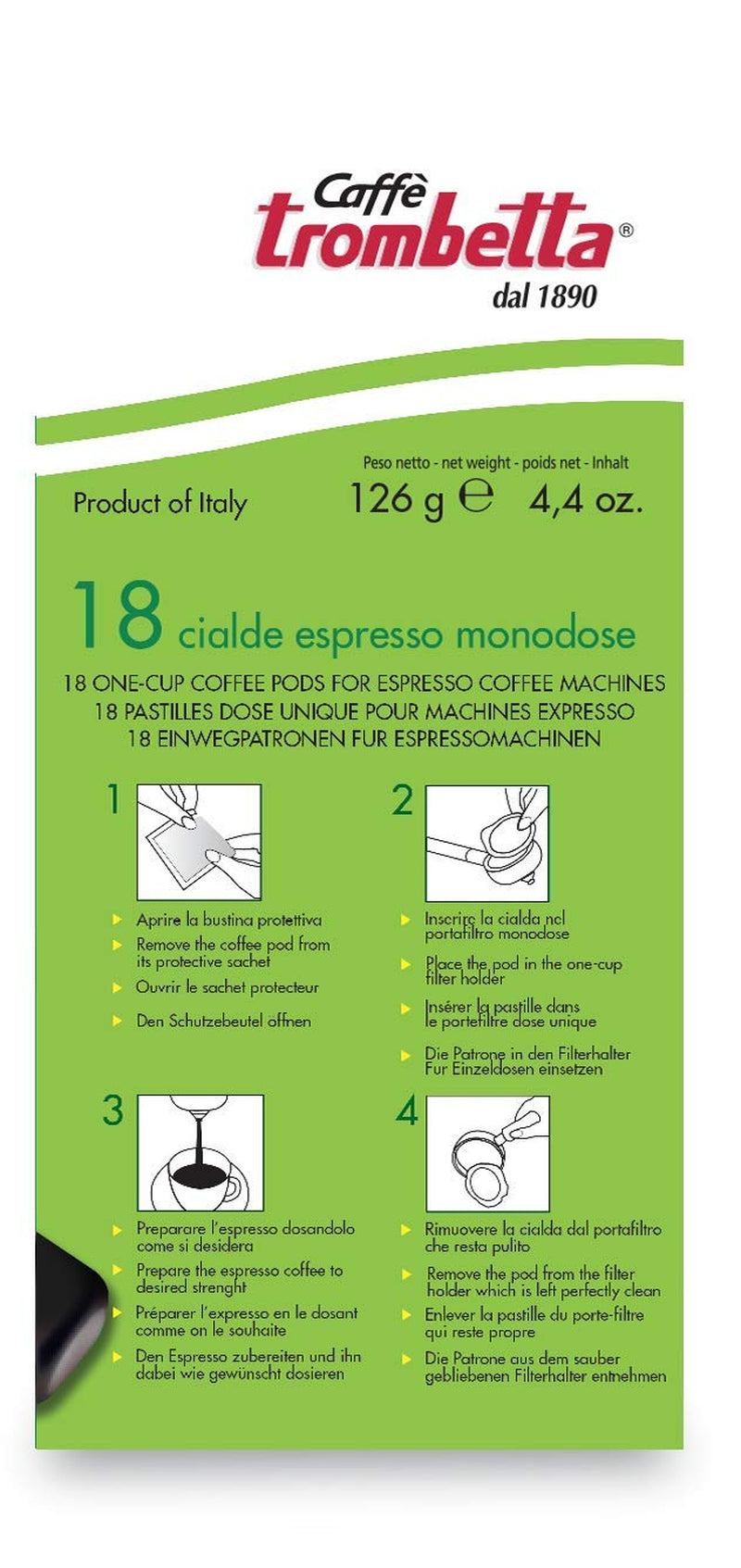 Caffè Trombetta ESE Kaffeepads, italienischer Kaffee, reichhaltiges Aroma und samtiger Gesmack Biologisch - 1 Packungen zu je 18 Kaffeepads