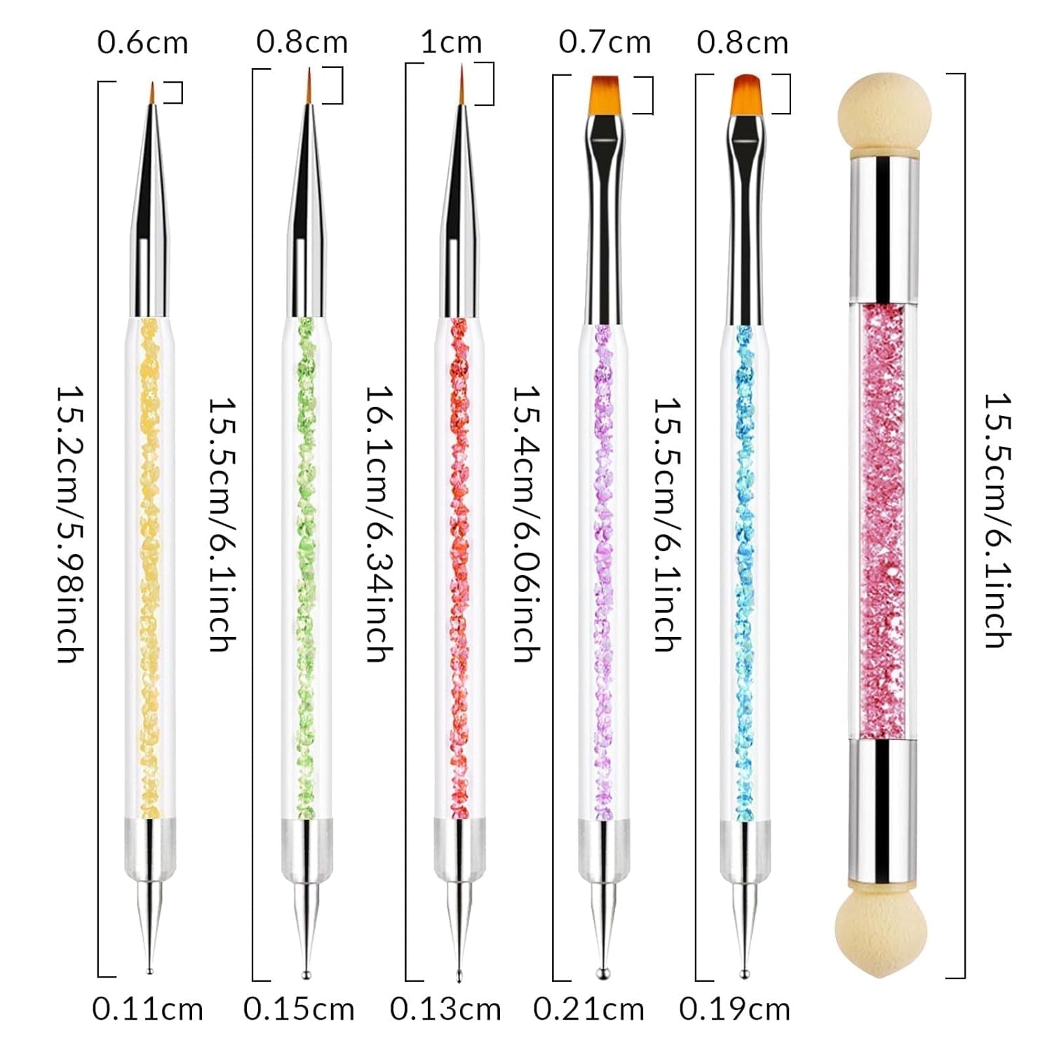 Sularpek 6 Stück Nagel Pinsel, Nail Art Pinsel, Pinsel Nageldesign, Nagel Pinsel Set, Nail Art Dotting Tools Mit 1 Schwammpinsel Applikator, Nageldesign Zubehör Für DIY Nail Art Design