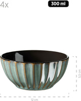 MÄSER 931966 Tafelservice der Confino-Serie für 4 Personen, moderner Vintage-Look, Frühstücksset aus Keramik, 12-teilig, Petrol mit schwarzen Akzenten, Steingut