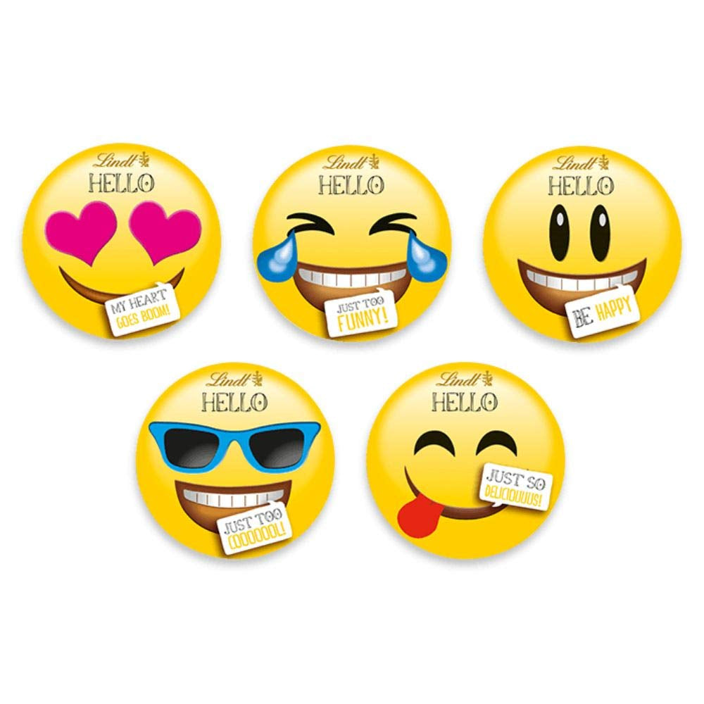 Schokoladensortiment (37 LINDOR Kugeln, 24 Hello Mini Sticks, 10 Mini Fioretto), Schokoladengeschenk (1 x 815 g) und HELLO Mini Emoti, Milchschokolade in 5 Emoticon-Designs, 164 g
