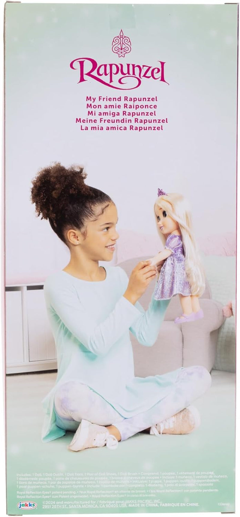 Disney Princess Rapunzel 35 cm große Puppe, reflektierende Glitzeraugen, bewegliche Gelenke, abnehmbares Kleid, Schuhe, Krone, langes blondes Haar, für Mädchen ab 3 Jahren
