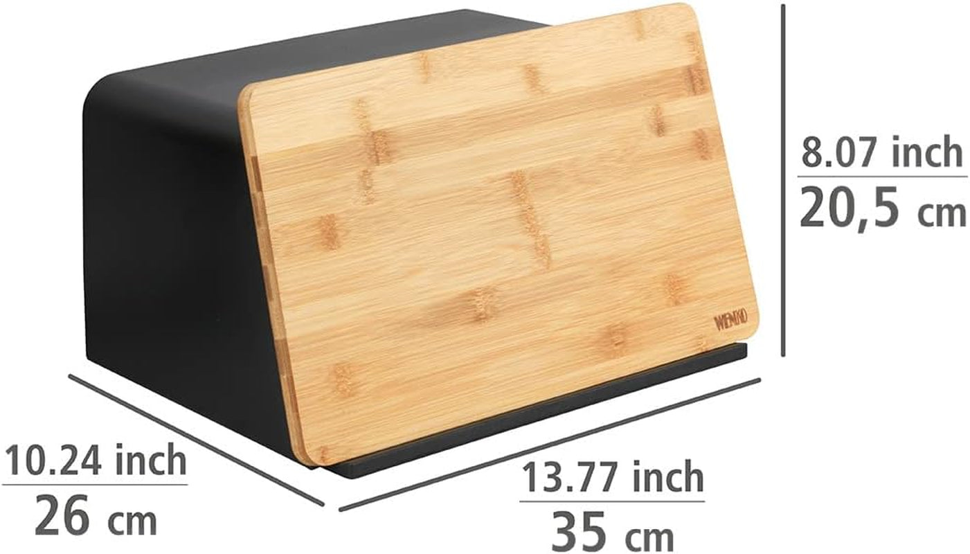 WENKO Brotkorb Kubo mit Bambusbrett, vielseitige Brotaufbewahrung mit Deckel und integriertem Bambus-Schneidebrett, Frischhaltebox, langlebige Brotaufbewahrung, 35 x 20,5 x 26 cm, Schwarz/Natur, Frischhalteboxen Naty Shop