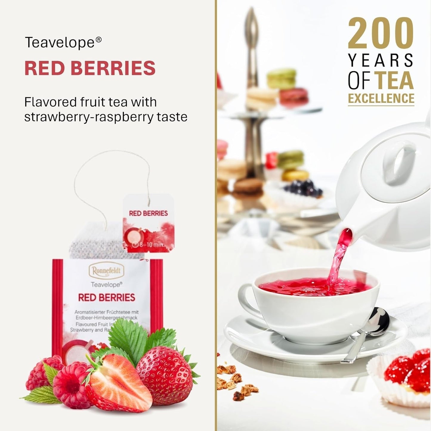 Teavelope „Red Berries“ – Früchtetee mit Erdbeer- und Himbeergeschmack, 25 Teebeutel, 62,5 g