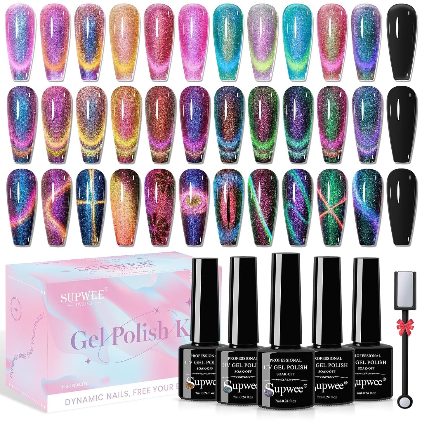 SUPWEE 5-in-1-Nagelmagnet-Werkzeug, rosa Katzenaugen-Magnet für Nägel, Multifunktions-Magnetstift, DIY Magic 3D-Magnetstift-Set, Nagelkunst-Magnetstift für Nagelkunst, Diy-Zubehör