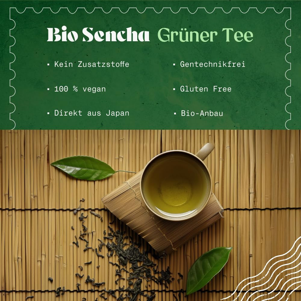 Naturalebio Japanischer Sencha-Tee – 200 g Bio-Grüntee – 100 % reiner und natürlicher Sencha-Grüntee – lose Blätter aus der ersten Ernte – Bio-Produkt aus Japan