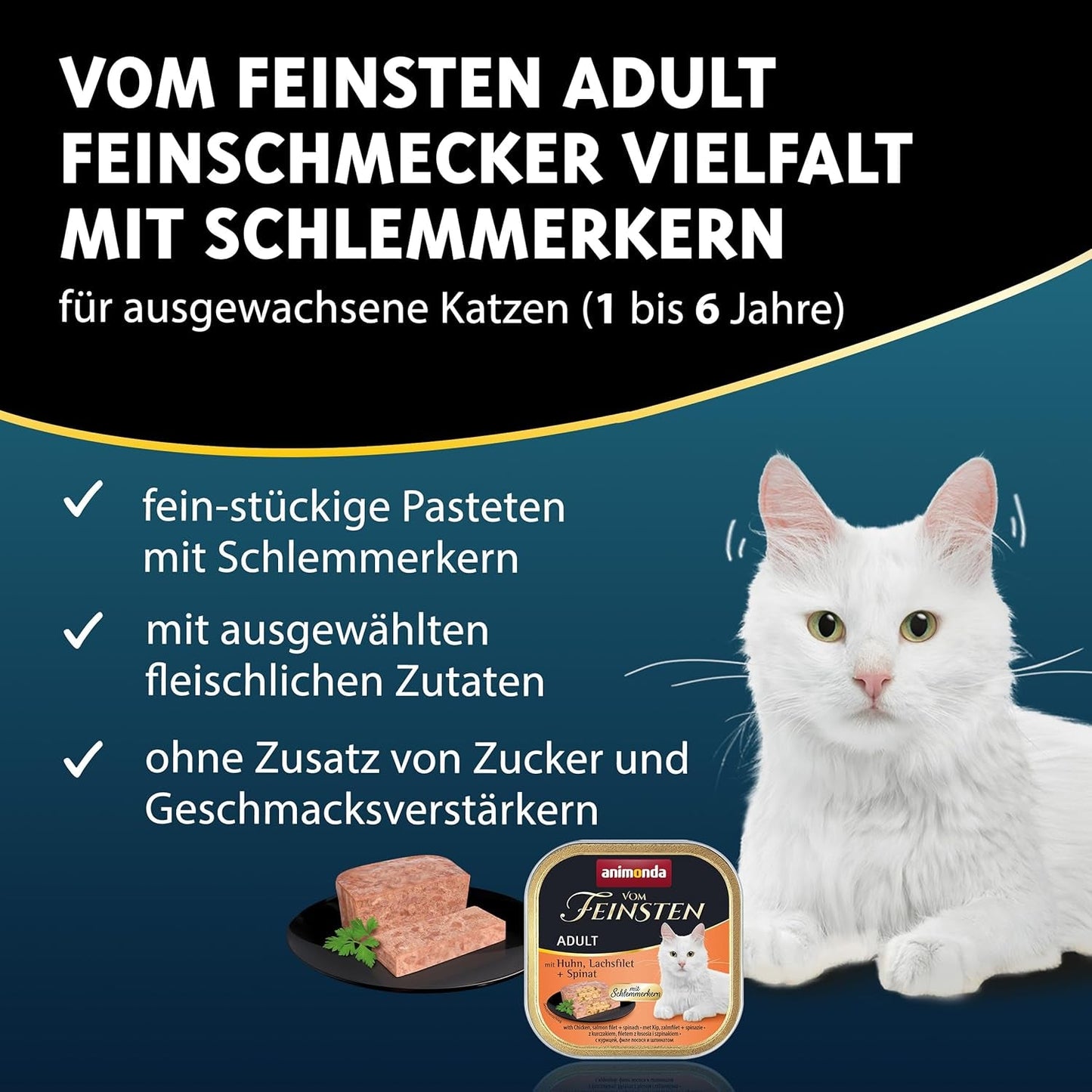 animonda Vom Feinsten Adult Gourmet Variety (32 x 100 g), getreidefreies und zuckerfreies Nassfutter für ausgewachsene Katzen mit einem unwiderstehlichen Gourmet-Kern.