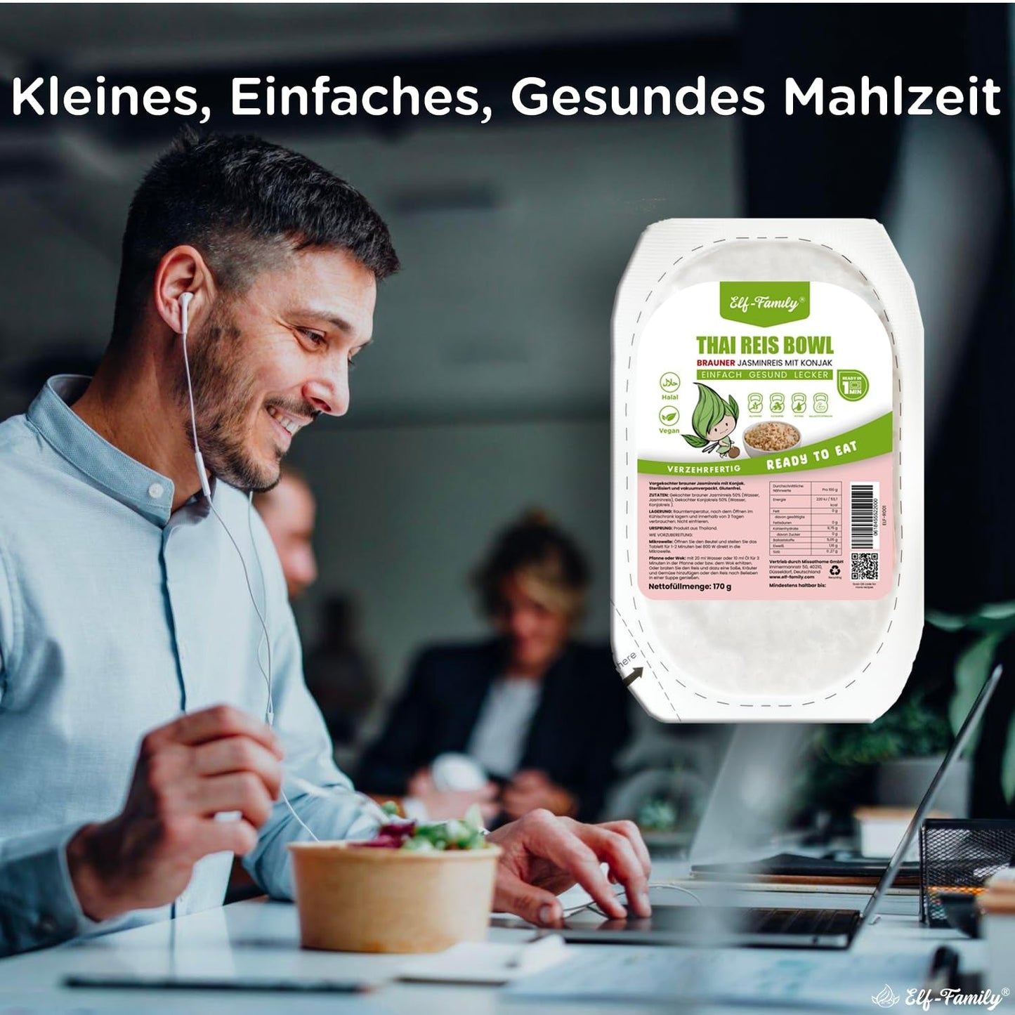 Elf-Family Konjak Reis Thai Brauner Shirataki Bowl -[Diätbox für 1 Wo.] - Instant Jasmin Reis - Fertiggerichte für Mikrowelle - Natürlich Superfoods Mikronährstoffe - Vegan/Low Carb/Fettfrei- 6er Box