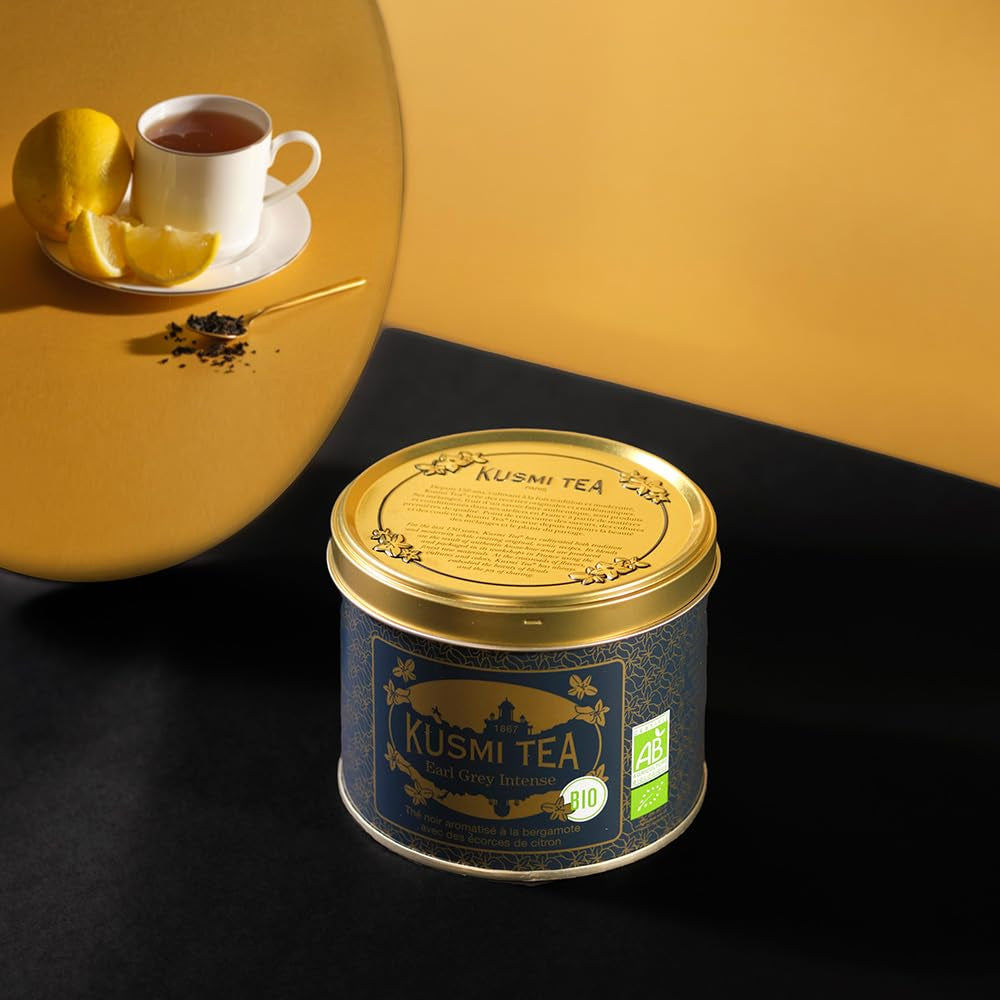 Kusmi Tea – Earl Grey Intense – Bio-Earl-Grey-Schwarztee mit kräftiger Bergamotte und würziger Zitrone – loser Tee – 100 g Metallbox – Menge für ca. 50 Tassen