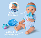 Simba 105030044 – Neugeborene Puppe – Junge, Vollvinylpuppe mit Schlafaugen, Trink- und Benetzungsfunktion und Zubehör, 8 Teile, 43 cm, Babypuppe, ab 3 Jahren