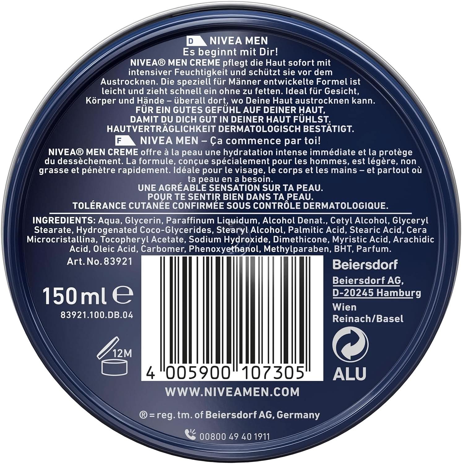 NIVEA MEN Creme, pflegende Hautcreme mit Vitamin E, 150 ml Naty Shop