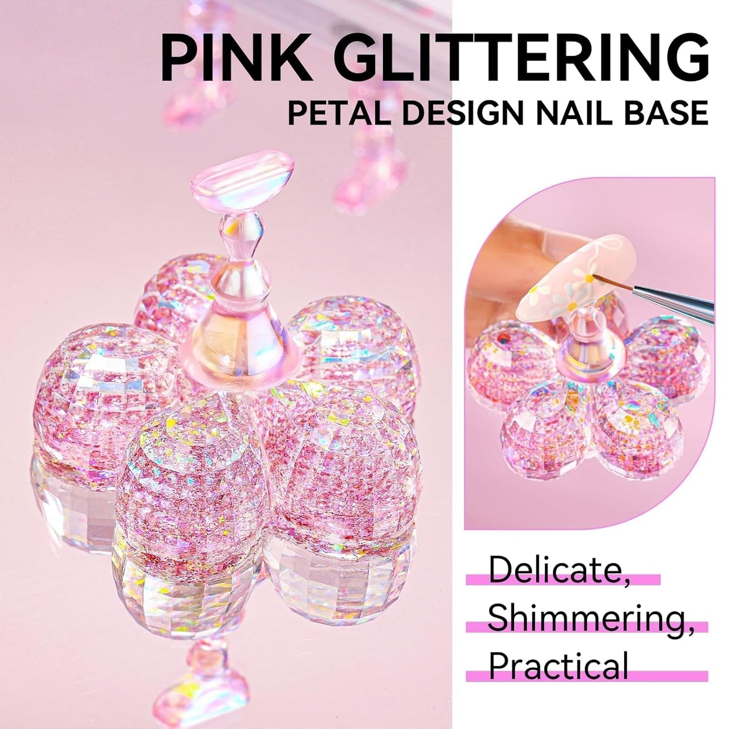 Makartt Acryl-Nagelhalter, magnetischer Nagelhalter, Nagelhalter, transparenter rosa Nagelhalter mit 48 Stück Klebemasse